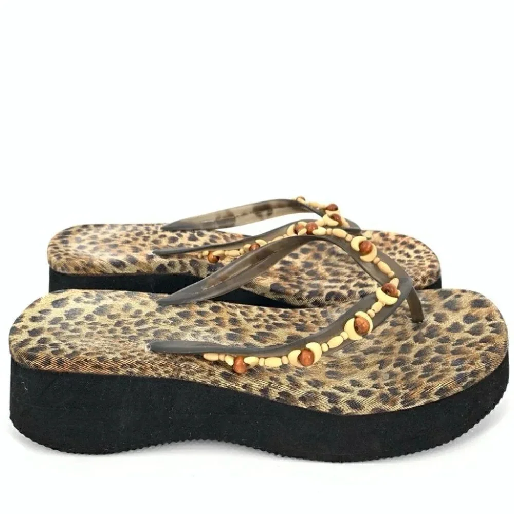 coconut girl sandals L 9-10 cheetah chunky platform flip flops 80s vintage y2k